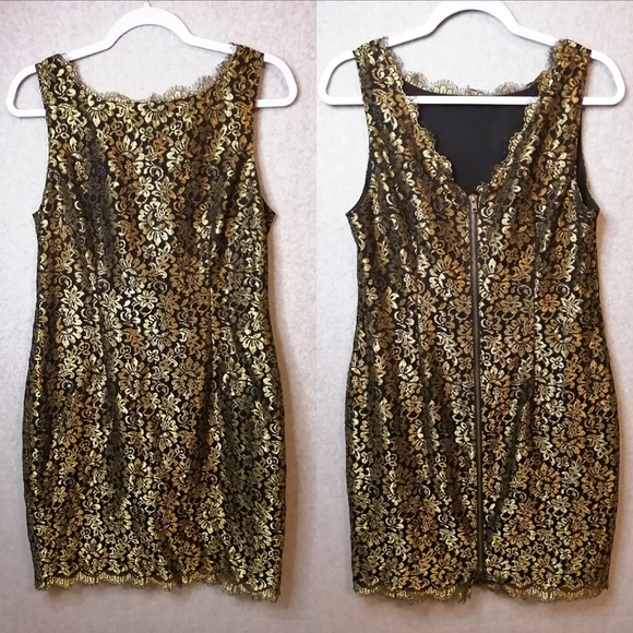 Adrianna Papell Black & Gold Lace Dress - Picture 2 of 9